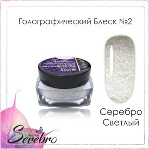 Голографический блеск Serebro №02 Светлое Серебро, помол 1/256, 5 г  - NOGTISHOP