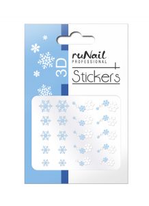 Наклейки для дизайна ногтей 3D (Новогодние: снежинки, голубые) Runail.