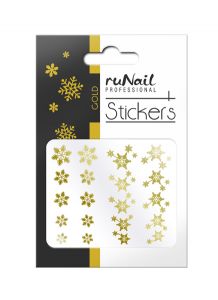 Наклейки для дизайна ногтей 3D (Новогодние: снежинки, Золотые) Runail.