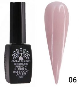 Rubber Base Coat French №06, 8 мл., Каучуковая база френч с шиммером, Global Fashion - NOGTISHOP