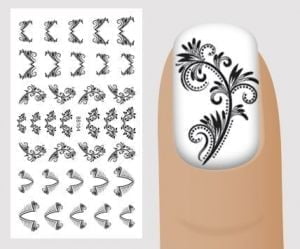 Слайдер для дизайна ногтей, Чёрный на белом, №BB104, NOGTIKA