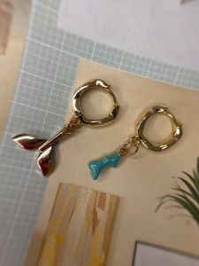 Серьги-конго с хвостом русалки и кораллом - NOGTISHOP