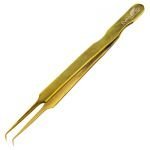 Пинцет для ресниц изогнутый Золотой L-2, 11,5 см (заводская заточка), Irisk