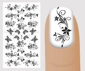Слайдер для дизайна ногтей, Чёрный на белом, №BB109, NOGTIKA