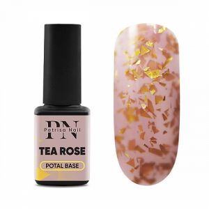 POTAL Tea Rose base PN 12 мл, каучуковая розовая база с золотой поталью - NOGTISHOP